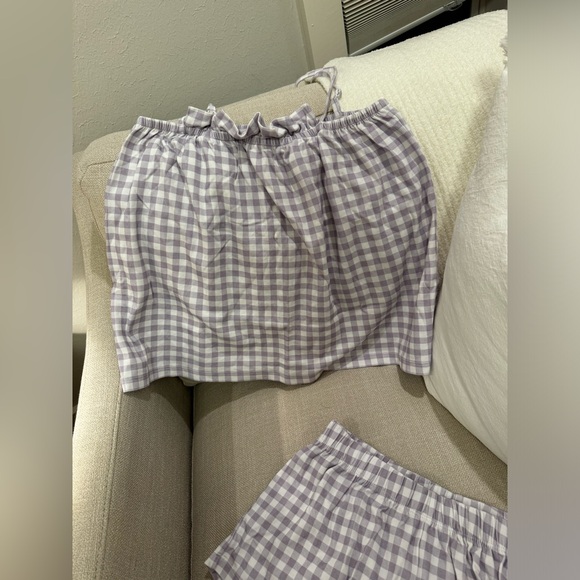 LAKE Pajamas Pima Ruffle Shorts Set in Lilac Gingham - XS - Picture 6 of 6
